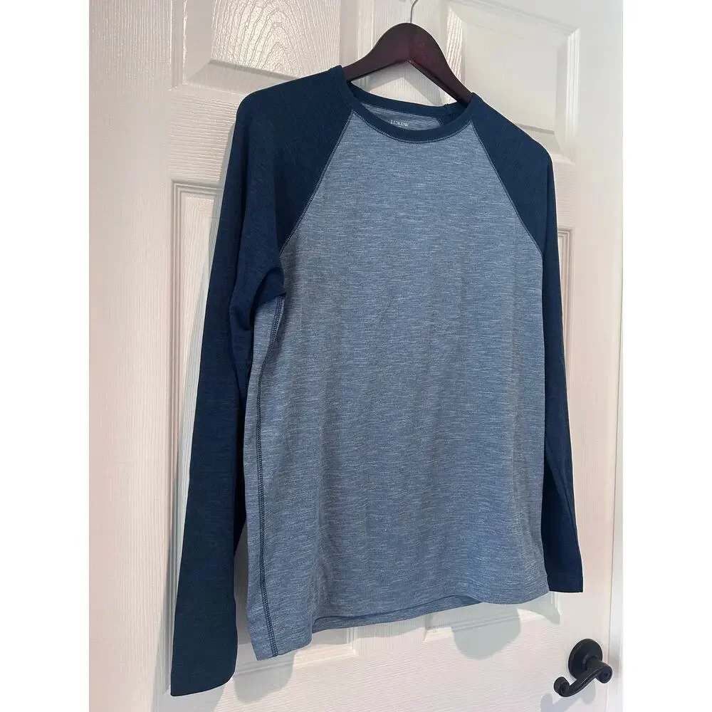 J.Crew Performance Shirt Small Mens Raglan Long Sleeve Blue Tee Athletic Top